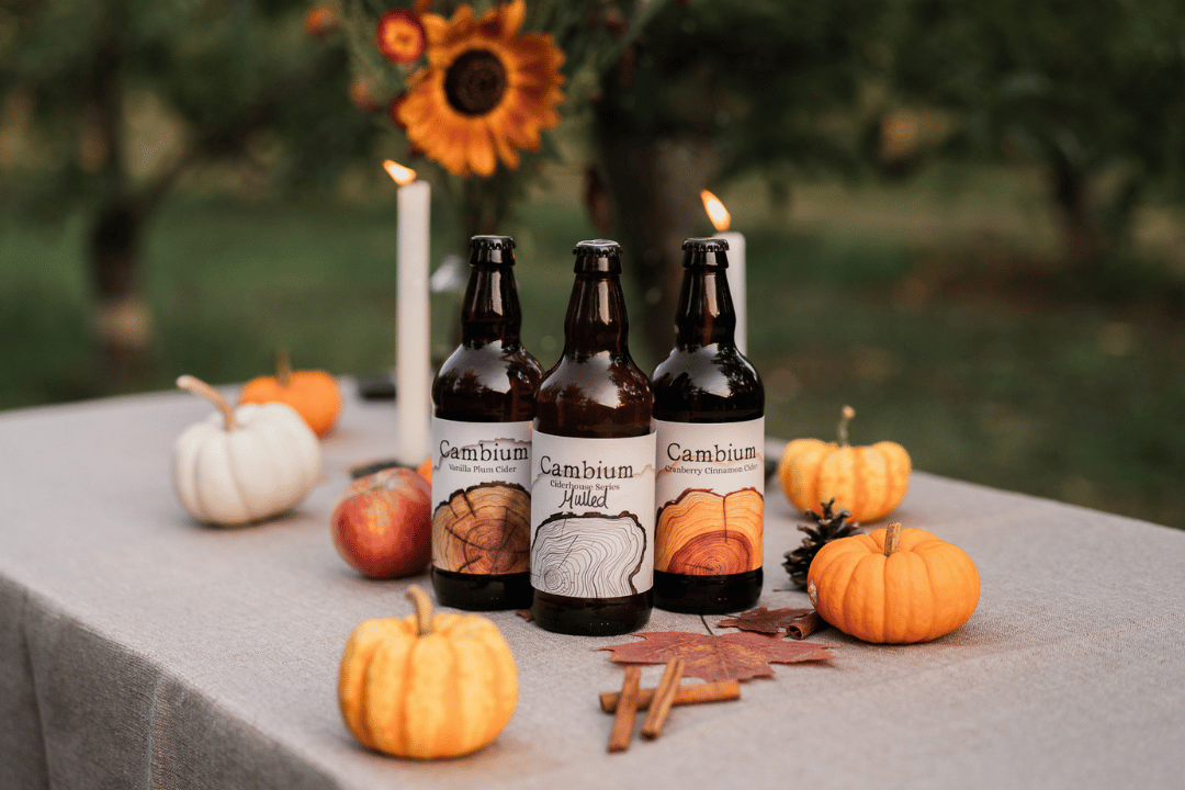 Product packshot of Cambium Cider Co cider bottle photographed in the Okanagan Valley