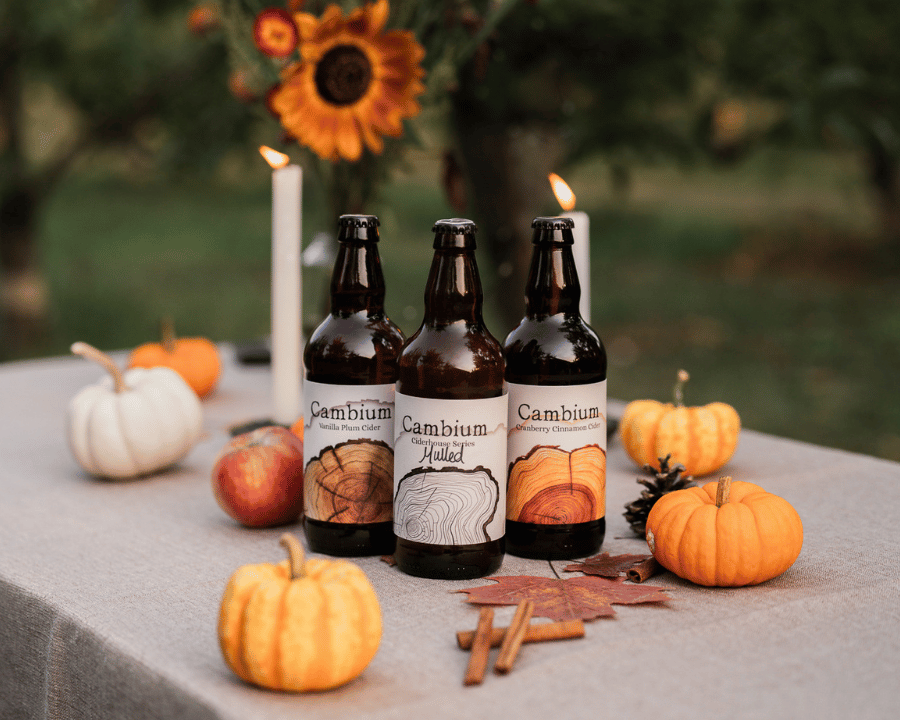 Product packshot of Cambium Cider Co cider bottle photographed in the Okanagan Valley
